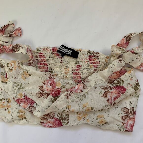 Reformation Gramercy Two Piece Set Floral Crop Top Pencil Skirt S 4 Pink Ivory - Picture 5 of 16